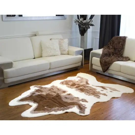 Brown And Ivory Faux Cowhide Animal Print Area Rug Photo 7