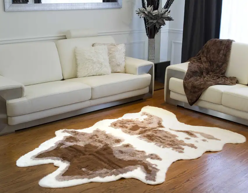 Brown And Ivory Faux Cowhide Animal Print Area Rug Photo 7
