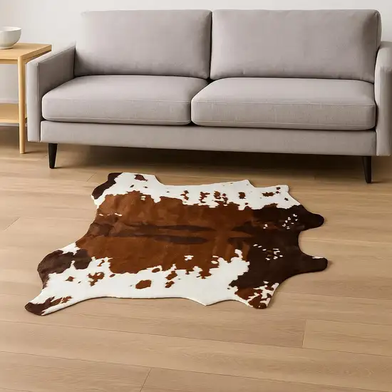 Brown And White Cowhide Print Hand Knotted Area Rug Photo 1