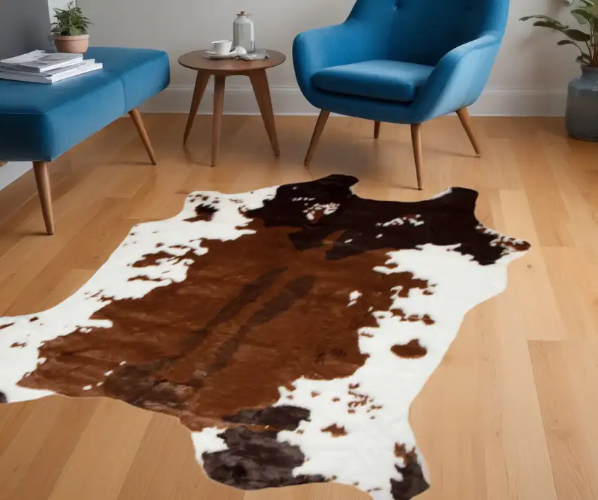 Faux Cow Hide Brown And White Area Rug Photo 2