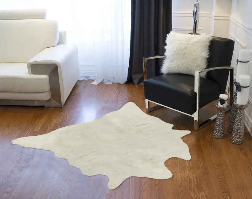 Off White Faux Cowhide Animal Print Cowhide Area Rug Photo 6