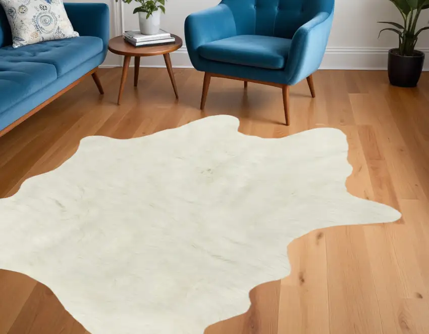 Off White Faux Cowhide Animal Print Cowhide Area Rug Photo 2