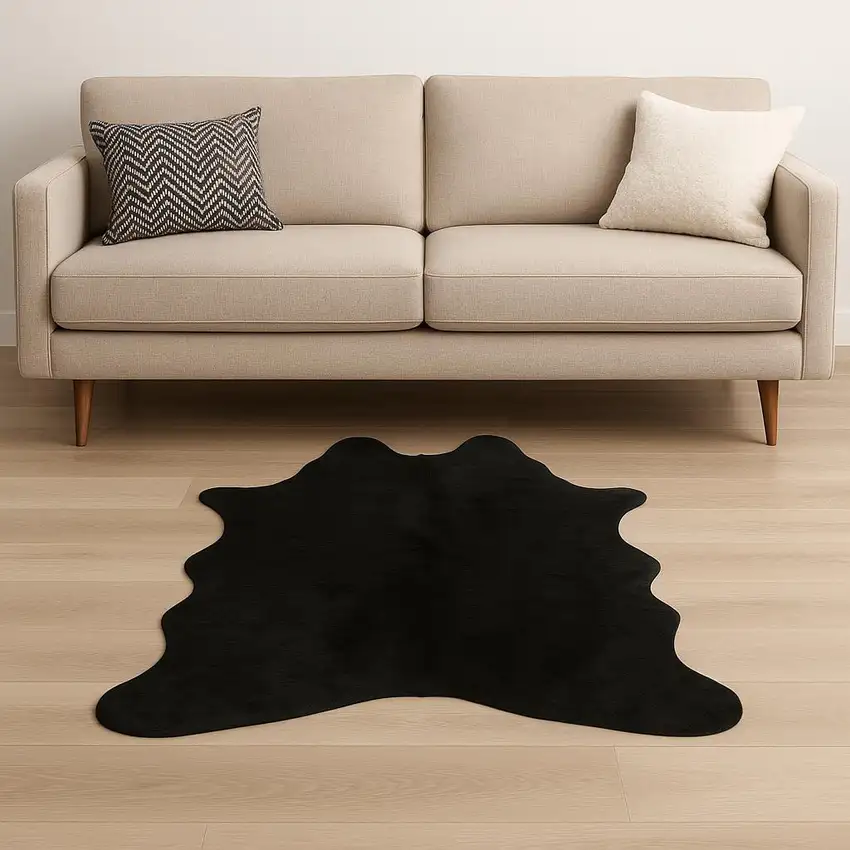 Black Faux Cowhide Washable Area Rug Photo 2