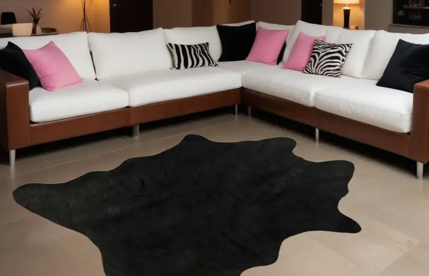 5' x 7' Black Faux Cowhide Area Rug Photo 1
