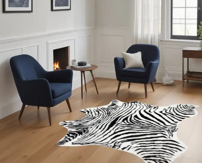 Black and White Faux Fur Printed Area Rug Photo 1