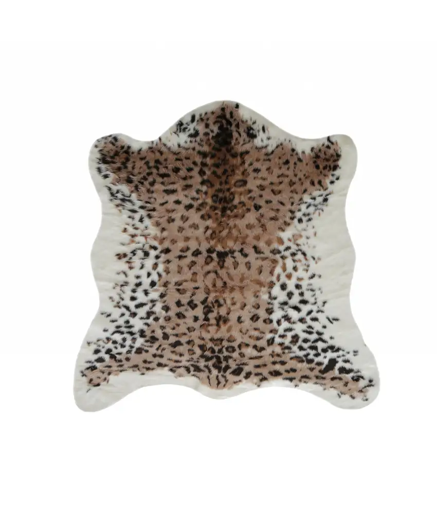Ivory Black And Brown Faux Fur Animal Print Washable Area Rug Photo 4