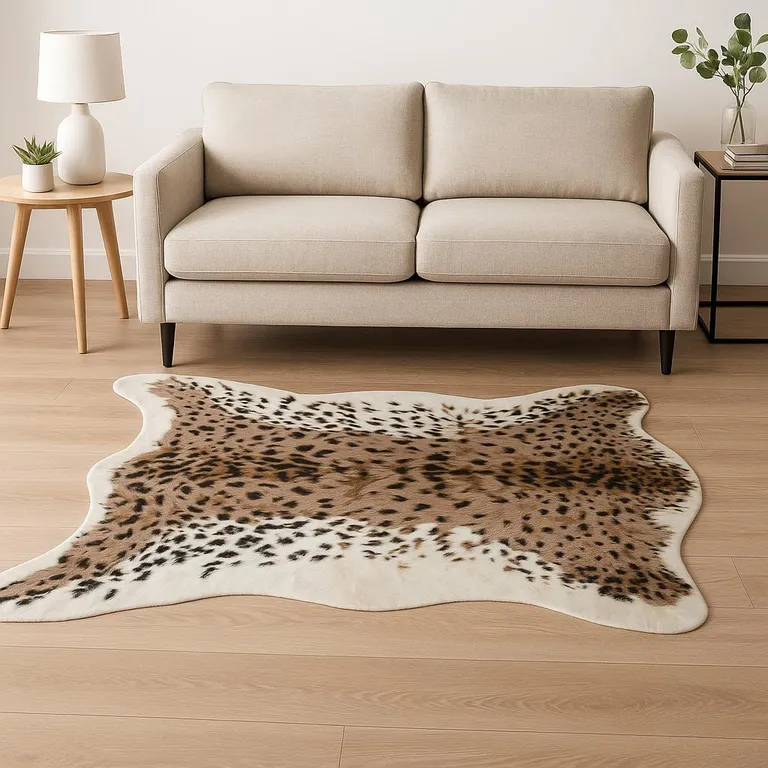 Faux Leopard Hide Black Brown And White Area Rug Photo 4