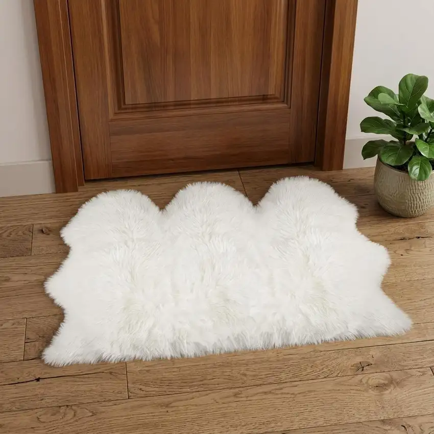 Off White Faux Sheepskin Printed Area Rug Photo 1