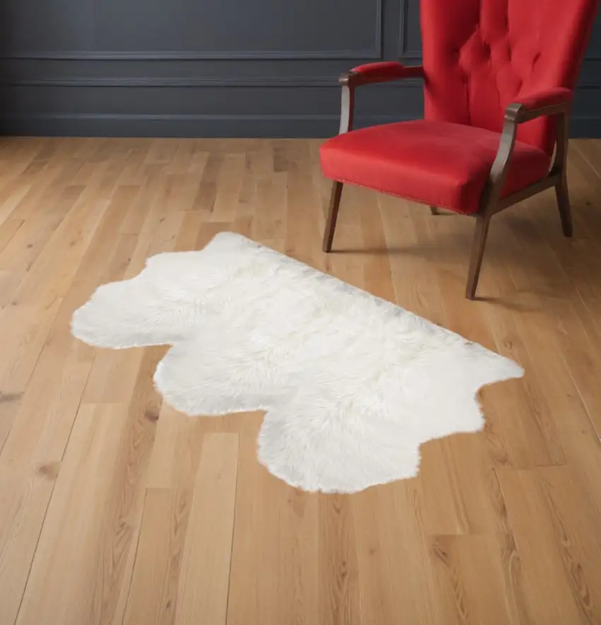 Off White Faux Sheepskin Printed Area Rug Photo 1