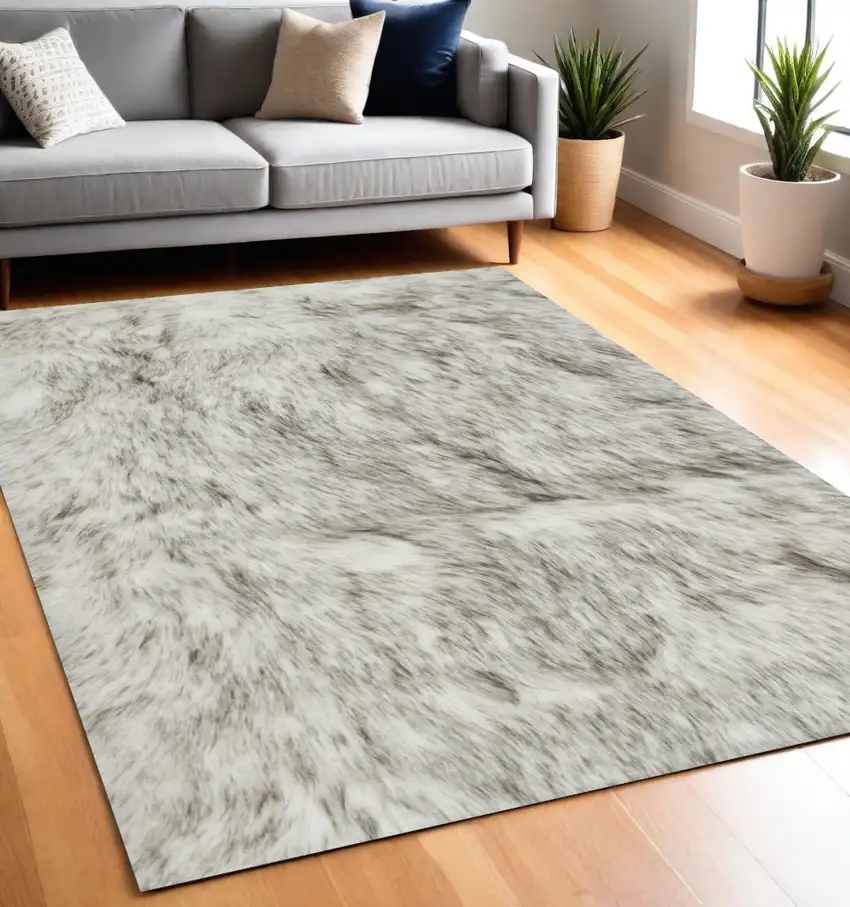 Gray Faux Sheepskin Printed Area Rug Photo 1
