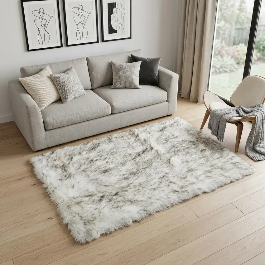Gray Faux Sheepskin Printed Area Rug Photo 1