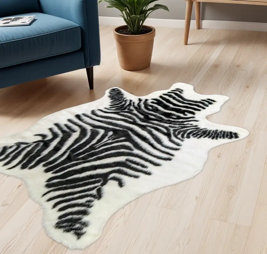 Black and White Zebra Print Area Rug Photo 2
