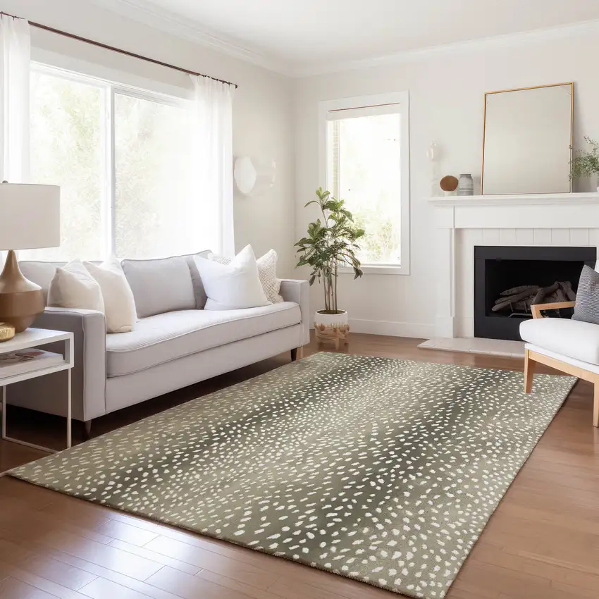 Fawn And White Animal Print Washable Indoor Outdoor Area Rug Photo 6