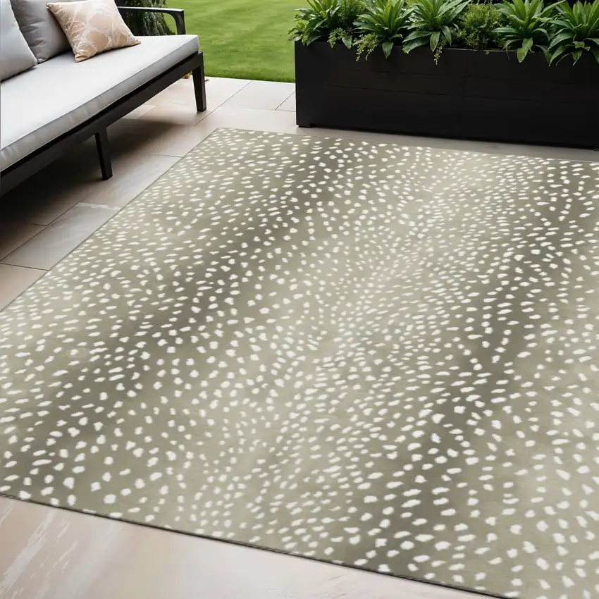 Fawn And White Animal Print Washable Indoor Outdoor Area Rug Photo 1