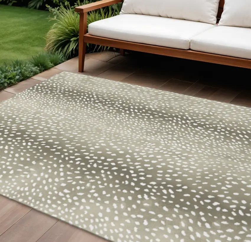 Fawn And White Animal Print Washable Indoor Outdoor Area Rug Photo 1