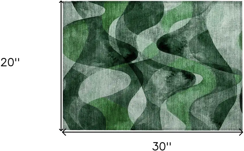 Fern Green Abstract Washable Non Skid Indoor Outdoor Area Rug Photo 3