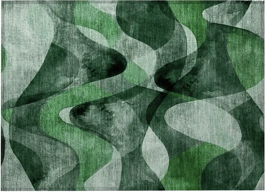 Fern Green Abstract Washable Non Skid Indoor Outdoor Area Rug Photo 4