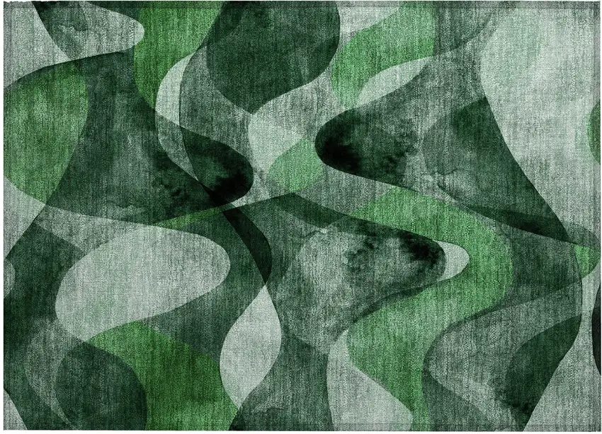 Fern Green Abstract Washable Non Skid Indoor Outdoor Area Rug Photo 2