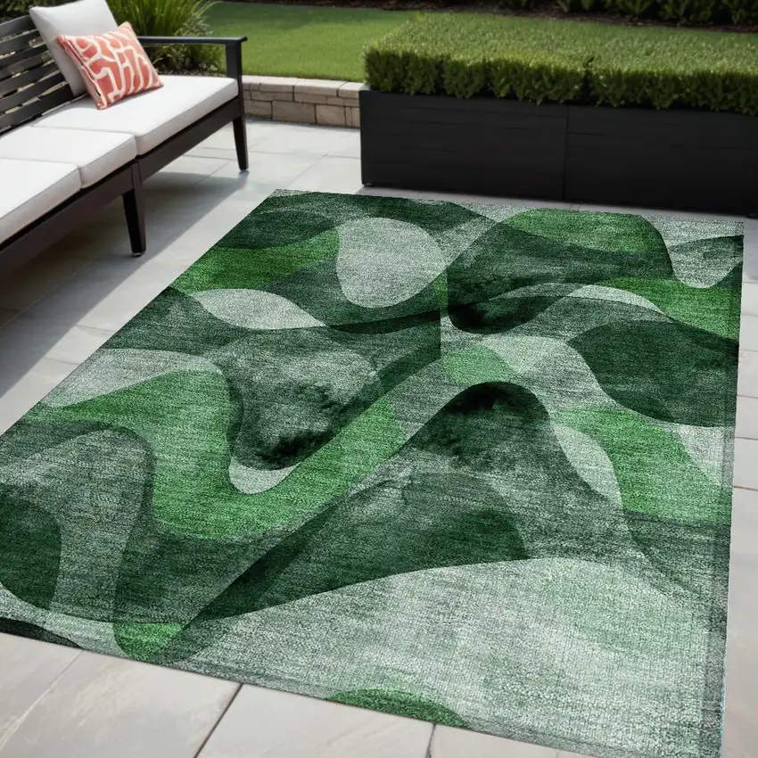 Fern Green Abstract Washable Non Skid Indoor Outdoor Area Rug Photo 1