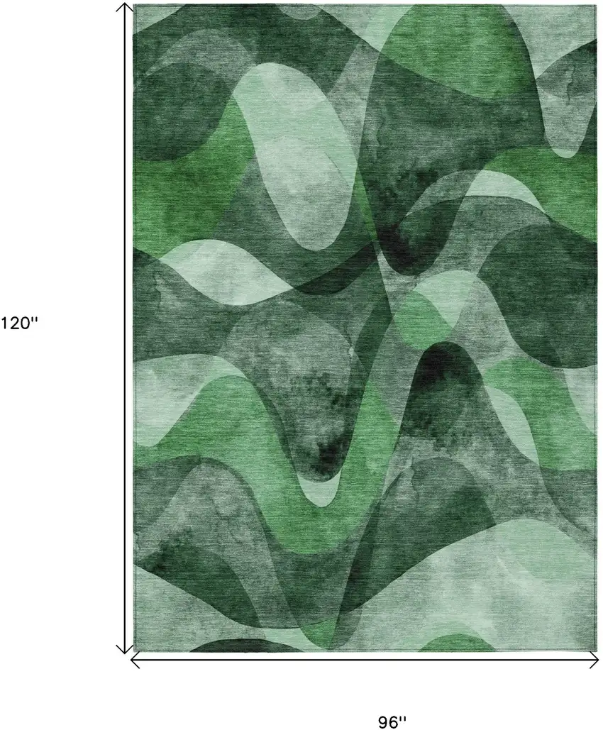 Fern Green Abstract Washable Non Skid Indoor Outdoor Area Rug Photo 3