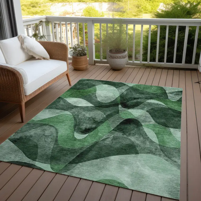 Fern Green Abstract Washable Non Skid Indoor Outdoor Area Rug Photo 8