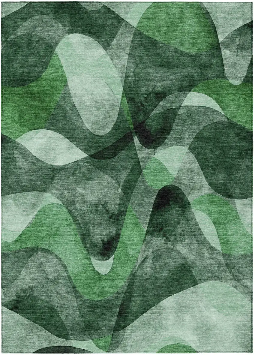 Fern Green Abstract Washable Non Skid Indoor Outdoor Area Rug Photo 2