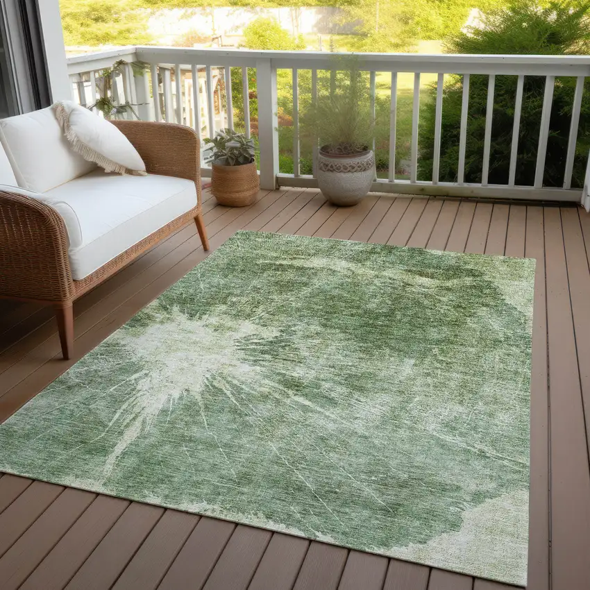 Fern Green And Artichoke Green Abstract Washable Indoor Outdoor Area Rug Photo 7