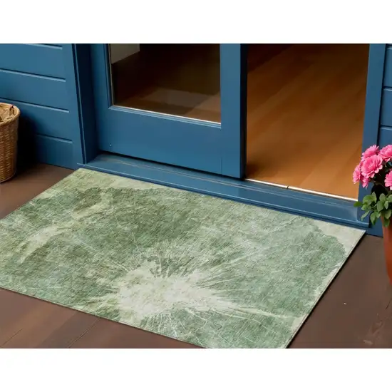 Fern Green And Artichoke Green Abstract Washable Indoor Outdoor Area Rug Photo 1