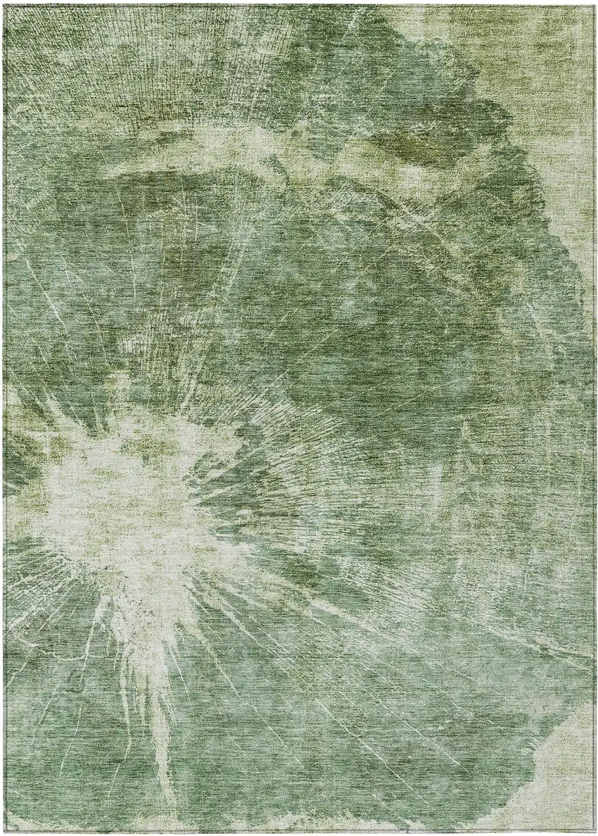 Fern Green And Artichoke Green Abstract Washable Indoor Outdoor Area Rug Photo 1