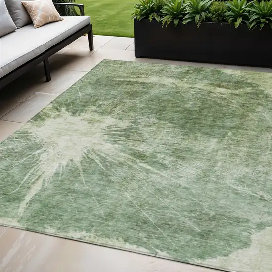 Fern Green And Artichoke Green Abstract Washable Indoor Outdoor Area Rug Photo 1