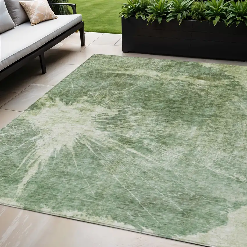Fern Green And Artichoke Green Abstract Washable Indoor Outdoor Area Rug Photo 1