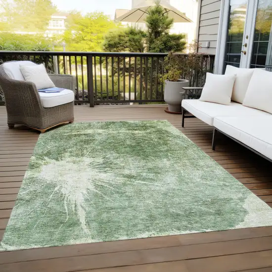 Fern Green And Artichoke Green Abstract Washable Indoor Outdoor Area Rug Photo 9