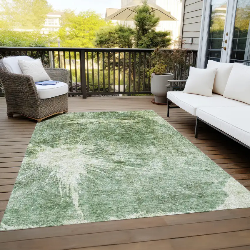 Fern Green And Artichoke Green Abstract Washable Indoor Outdoor Area Rug Photo 9