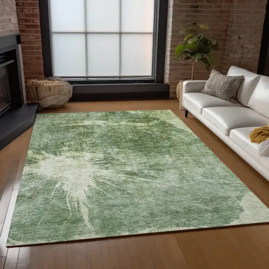 Fern Green And Artichoke Green Abstract Washable Indoor Outdoor Area Rug Photo 8