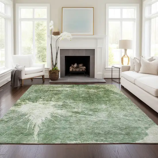 Fern Green And Artichoke Green Abstract Washable Indoor Outdoor Area Rug Photo 7