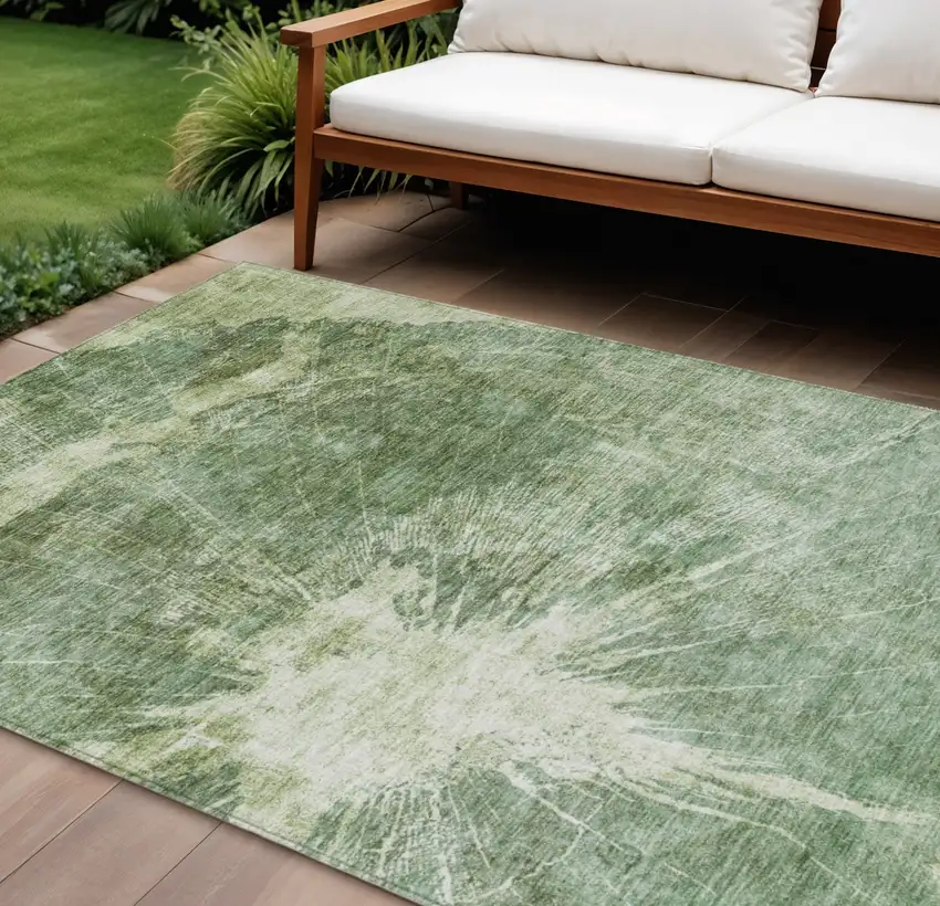 Fern Green And Artichoke Green Abstract Washable Indoor Outdoor Area Rug Photo 1