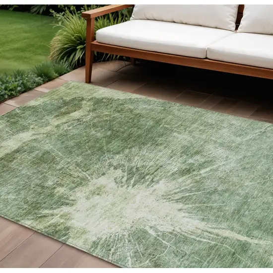 Fern Green And Artichoke Green Abstract Washable Indoor Outdoor Area Rug Photo 1