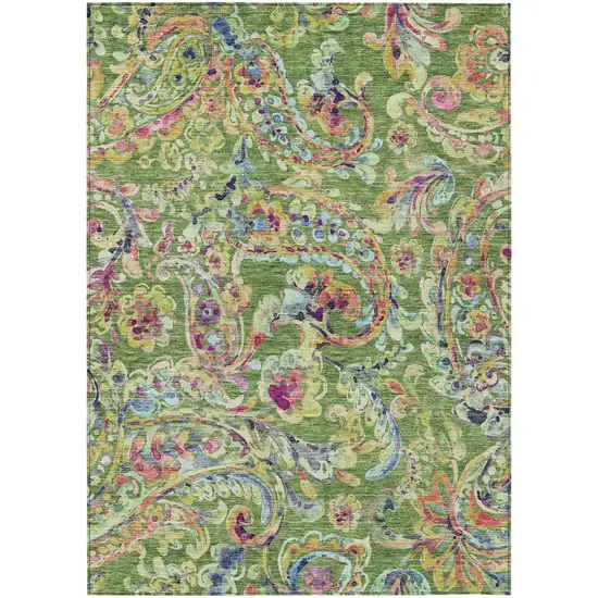 Fern Green And Artichoke Green Paisley Washable Indoor Outdoor Area Rug Photo 2
