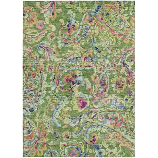Fern Green And Artichoke Green Paisley Washable Indoor Outdoor Area Rug Photo 7