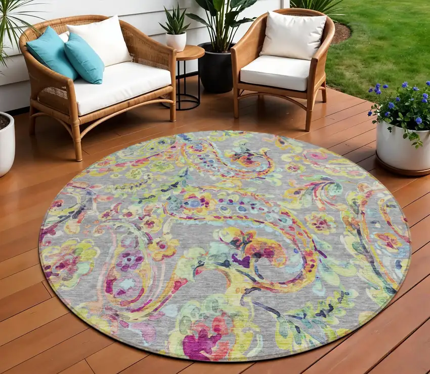 Fern Green And Artichoke Green Paisley Washable Indoor Outdoor Area Rug Photo 1