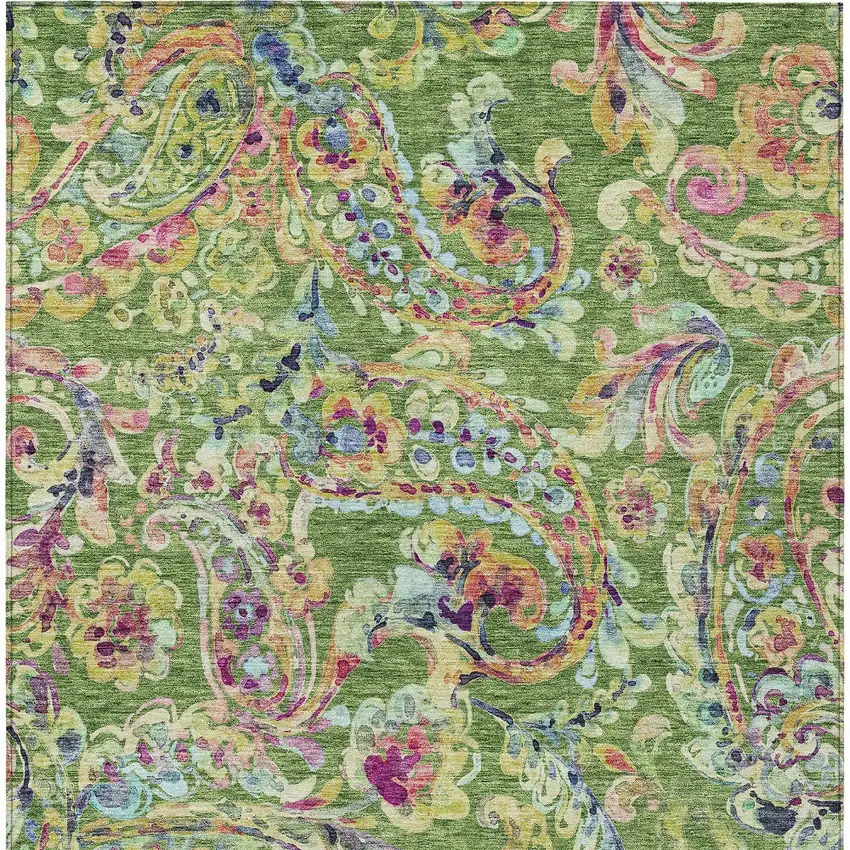 Fern Green And Artichoke Green Paisley Washable Indoor Outdoor Area Rug Photo 8