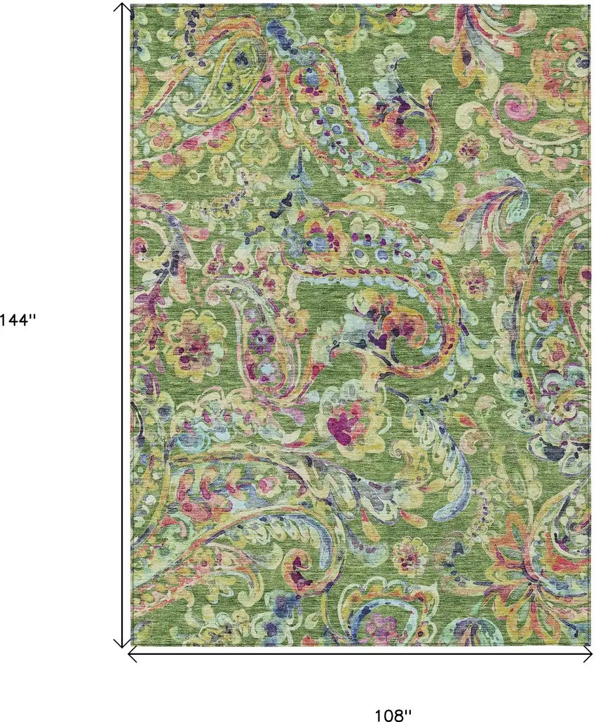 Fern Green And Artichoke Green Paisley Washable Indoor Outdoor Area Rug Photo 3