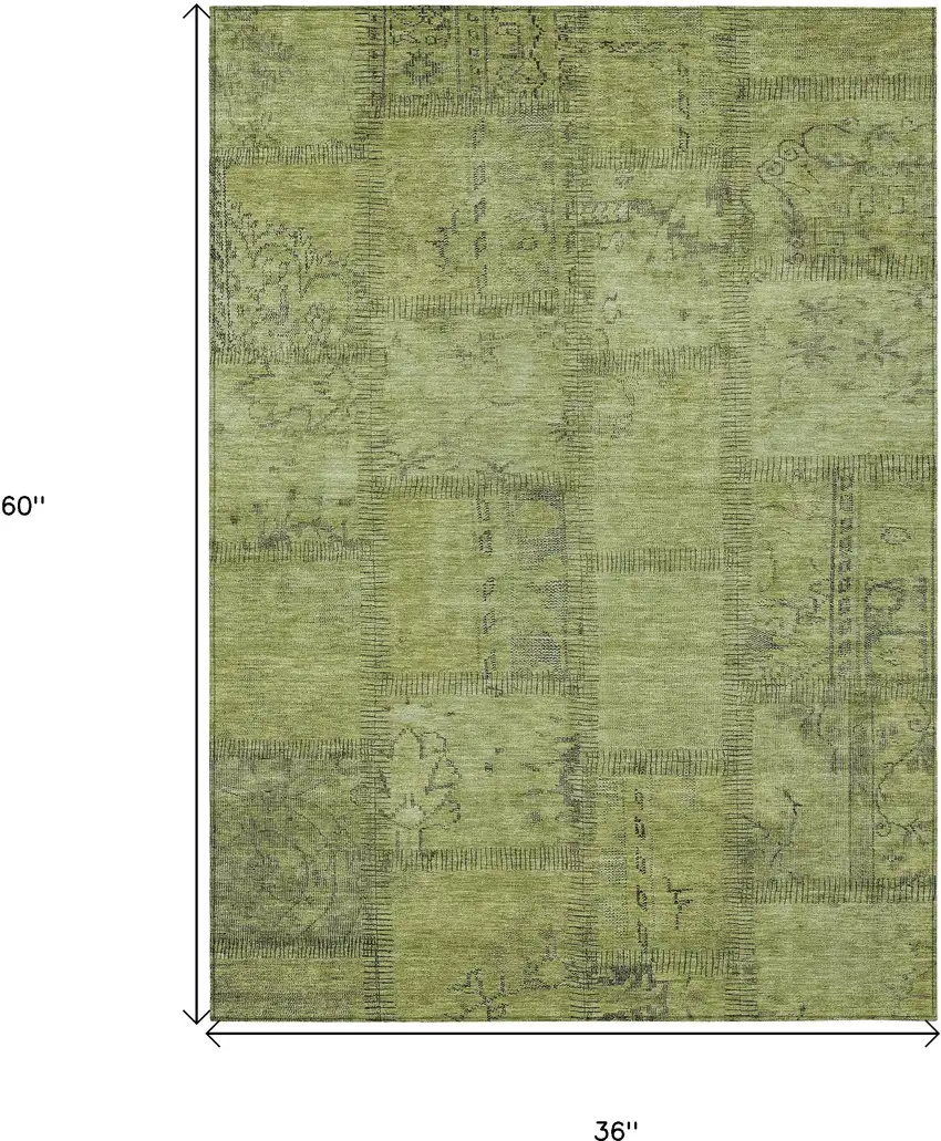 Fern Green And Artichoke Green Patchwork Washable Indoor Outdoor Area Rug Photo 3