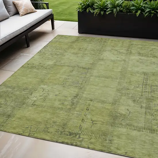 Fern Green And Artichoke Green Patchwork Washable Indoor Outdoor Area Rug Photo 1