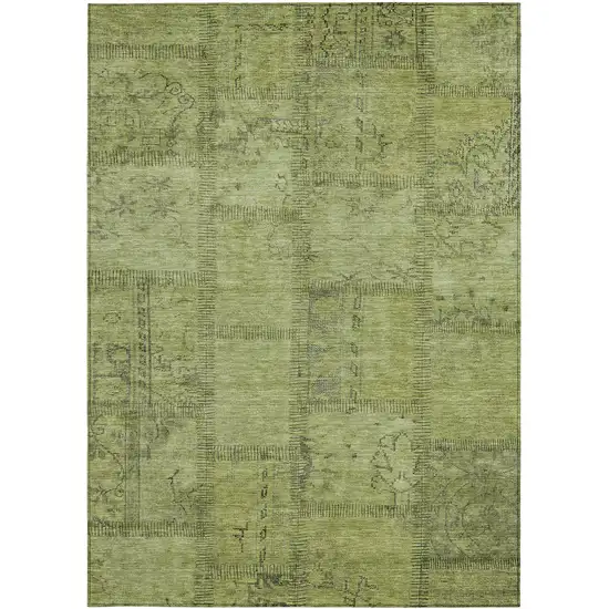 Fern Green And Artichoke Green Patchwork Washable Indoor Outdoor Area Rug Photo 4