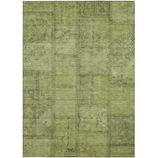 Fern Green And Artichoke Green Patchwork Washable Indoor Outdoor Area Rug Photo 4