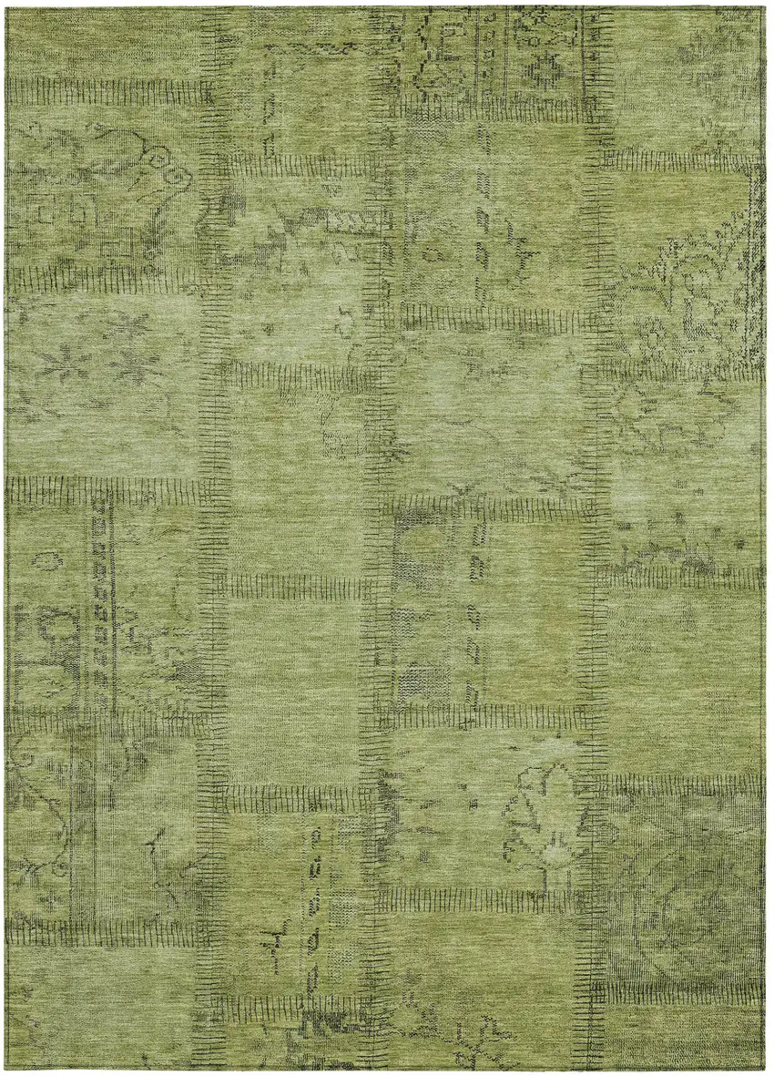Fern Green And Artichoke Green Patchwork Washable Indoor Outdoor Area Rug Photo 4