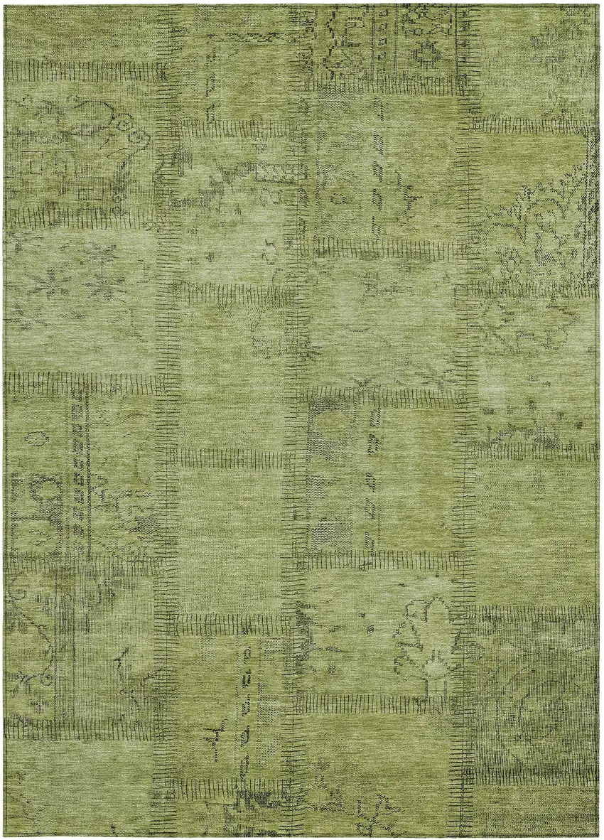 Fern Green And Artichoke Green Patchwork Washable Indoor Outdoor Area Rug Photo 4