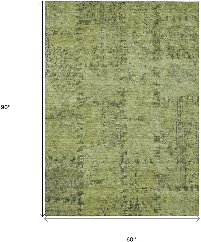 Fern Green And Artichoke Green Patchwork Washable Indoor Outdoor Area Rug Photo 3