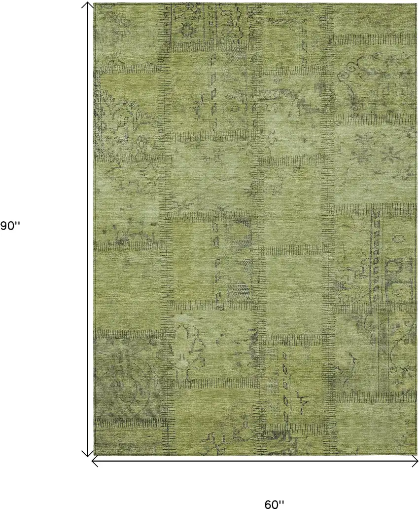 Fern Green And Artichoke Green Patchwork Washable Indoor Outdoor Area Rug Photo 3
